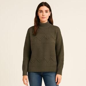 NWT Pink Clover Mock Neck Pullover Dark Olive Green Sweater Sz Large